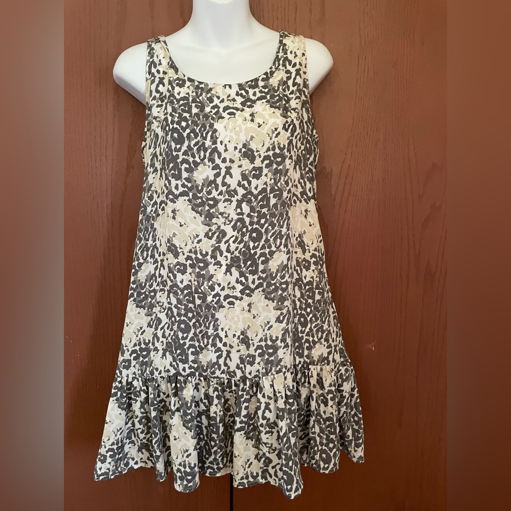 Dex Medium Sundress in white & tans.  Fully lined with a ruffle along the bottom